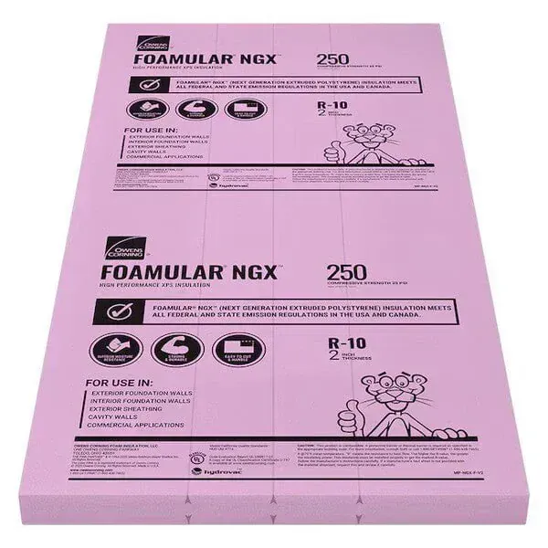 Owens Corning Foamular 250 = 25psi XPS 1-1/2" x 4' x 8' Pink NGX SE Scored 16"oc & 24"oc