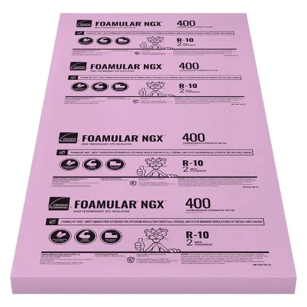 Owens Corning Foamular 400 = 40psi 2" x 4' x 8' Pink NGX High Load SE